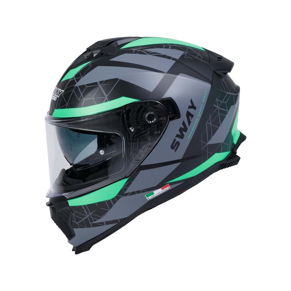 SWAY 865 GÜNEŞ GÖZLÜKLÜ KAPALI KASK - SİYAH - YEŞİL - L