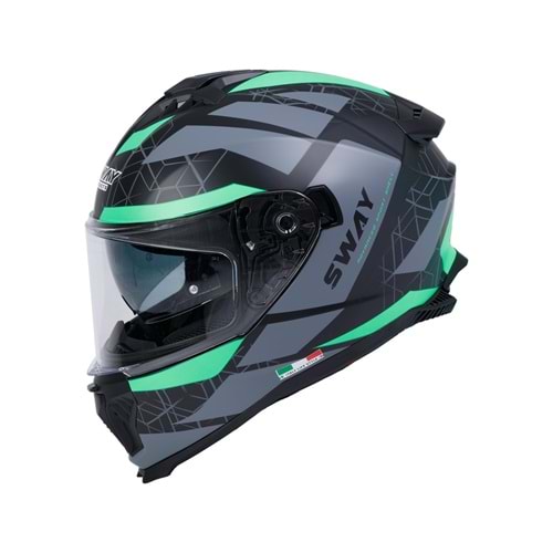SWAY 865 GÜNEŞ GÖZLÜKLÜ KAPALI KASK - SİYAH - YEŞİL - L