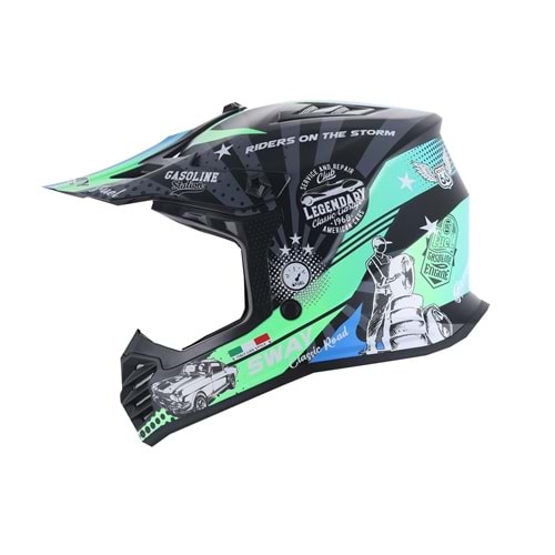 SWAY 618 ÇOCUK CROSS KASK GASOLINE - YEŞİL - GRİ - MAVİ - L