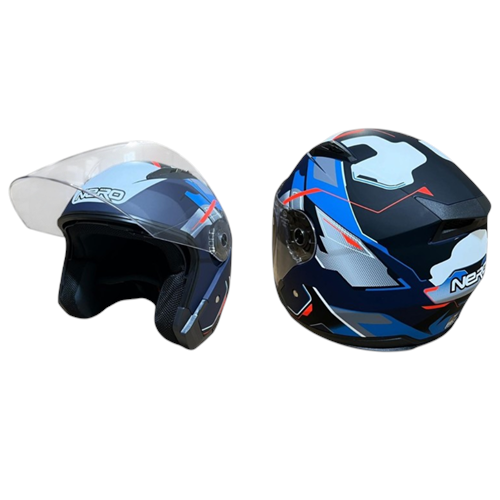 NERO KASK ÇENESİZ 528-1 MAT SİYAH - MAVİ E1 (XL) (MANUEL VİZÖR)