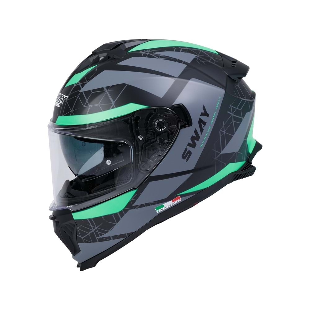 SWAY 865 GÜNEŞ GÖZLÜKLÜ KAPALI KASK - SİYAH - YEŞİL - L