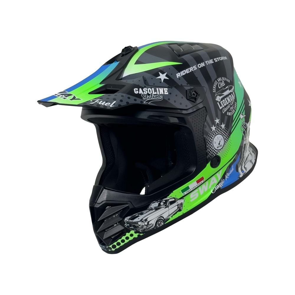 SWAY 618 ÇOCUK CROSS KASK GASOLINE - YEŞİL - GRİ - MAVİ - L