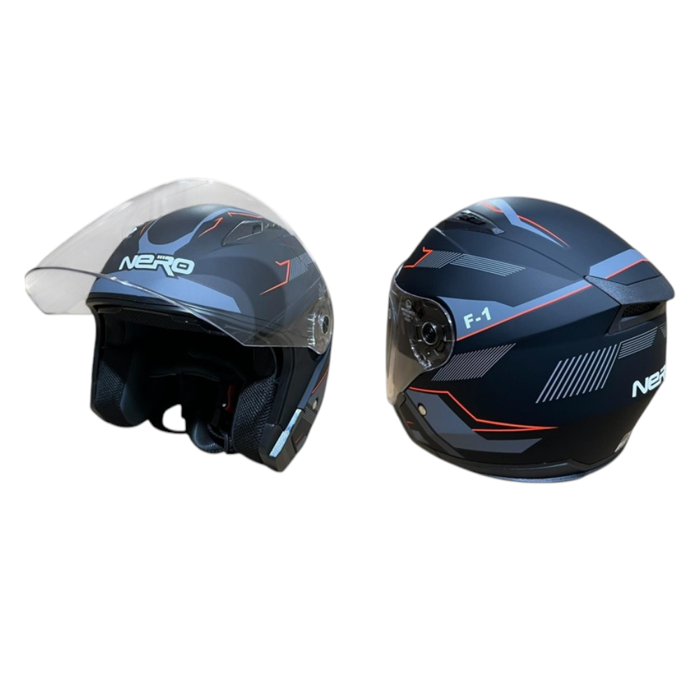 NERO KASK ÇENESİZ 528-1 MAT SİYAH - TURUNCU E2 (XL) (MANUEL VİZÖR)